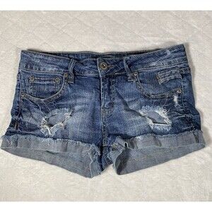 Vtg Y2K Bongo Micro Mini Denim Shorts Distressed Cuffed 2000s Grunge Junior Sz 7